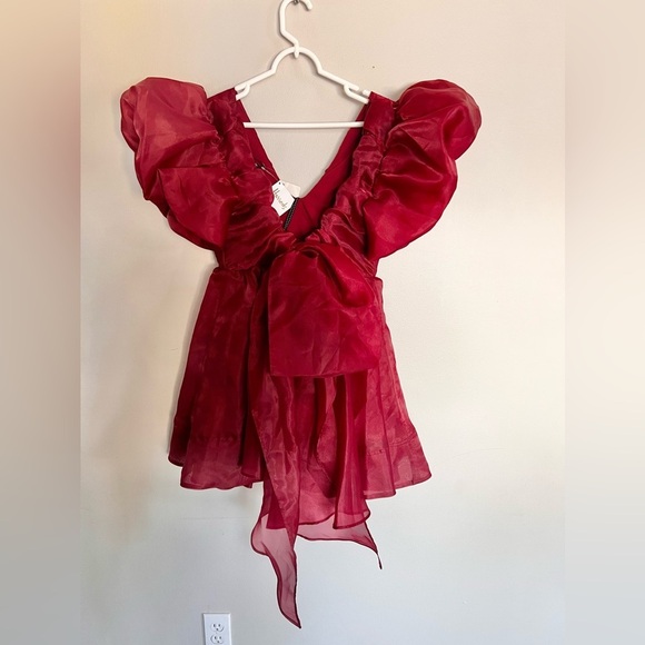 NWT Aje Gretta Tie Organza Burgundy Mini Dress Size Medium Open Back V neck - Picture 10 of 10